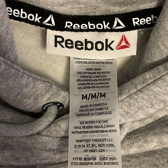 Reebok Men's Classic Delta Logo Hoodie Size M Relaxed Fit Grey Heather ,W Tags - Picture 6 of 13